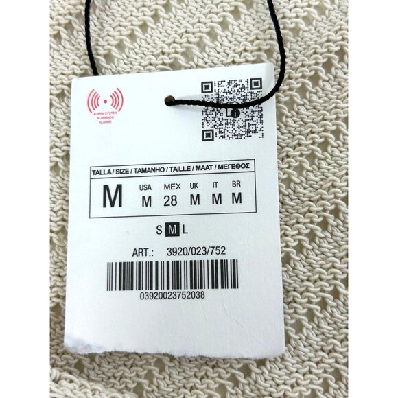 Zara Beaded Necklace Knit Top M Beige Cap Sleeve Boat Neck Stretchy Dressy Party - Picture 6 of 16